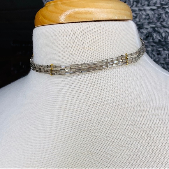 3 String Sliver Beaded Choker Necklace - Picture 2 of 8